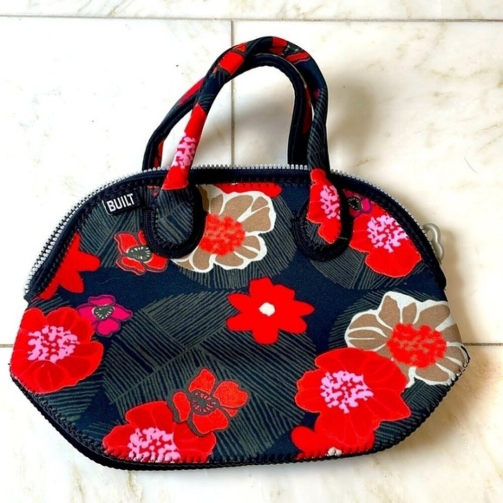 FREE w/minimum purchase, BUILT, black red floral neoprene lunch bag